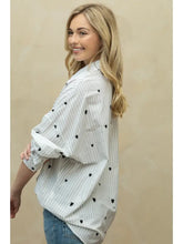 Load image into Gallery viewer, Embroidered Heart Collard Shirt - Ivory and Navy