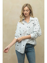 Load image into Gallery viewer, Embroidered Heart Collard Shirt - Ivory and Navy