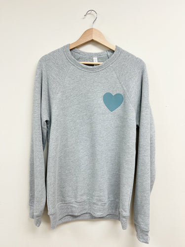 Share The Love Sweatshirt - Light Grey w/Steel Blue Heart