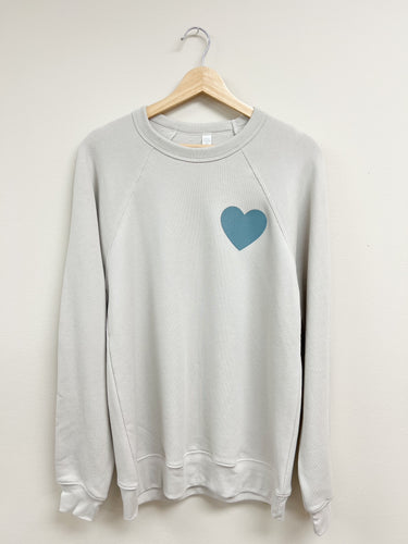 Share The Love Sweatshirt - Beige w/Steel Blue Heart