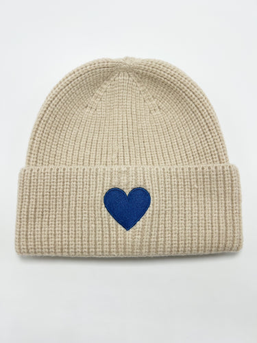 Signature Heart Beanie - Beige / Blue