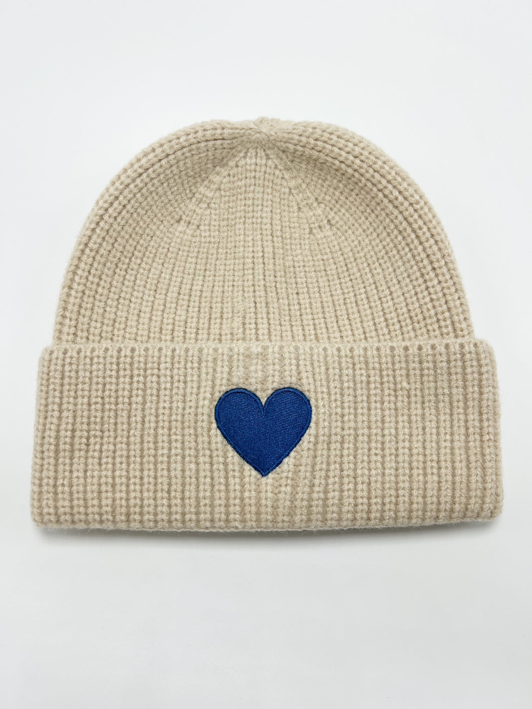 Signature Heart Beanie - Beige / Blue