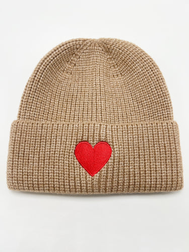 Signature Heart Beanie - Khaki / Red