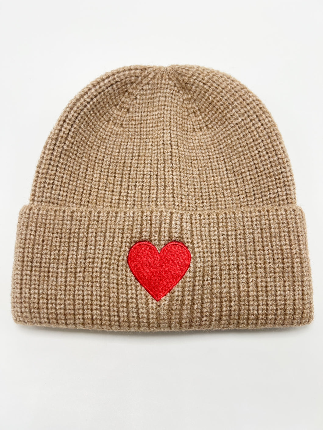 Signature Heart Beanie - Khaki / Red