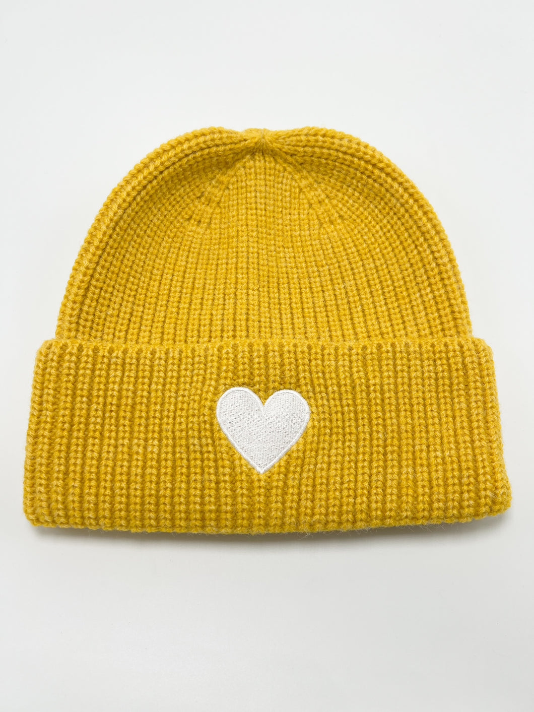 Signature Heart Beanie - Mustard / White