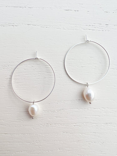 The Essential Pearl Hoops - Silver