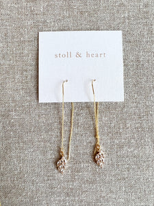 Gold Threader Earrings with Crystal Leaf Drop