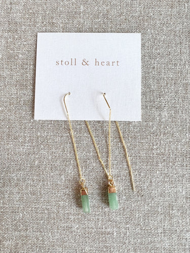 Gold Threader Earrings with Jade Drop