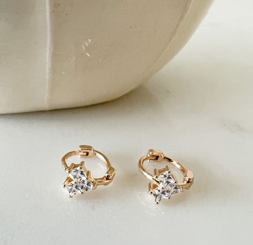 The Dainty CZ Diamond Heart Huggies