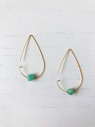 Brass Tear Drop Threader Earrings - Jade