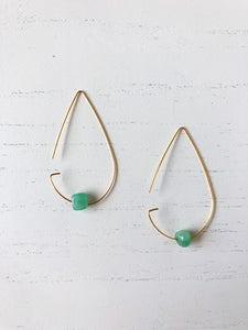Brass Tear Drop Threader Earrings - Jade