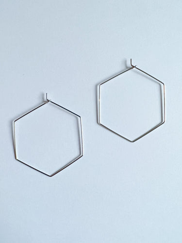 Silver Hexagon Hoops